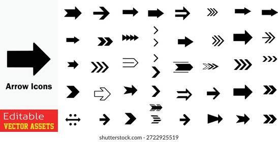 Colección completa de diversos iconos de flecha negra con Diseños sólidos, esquemas y capas para la navegación y el progreso Conjunto de Elementos de Vector

Este recurso gráfico profesional cuenta con una amplia variedad de iconos de flecha negra, meticulosamente organizados en una cuadrícula para una fácil selección. Aislado sobre un fondo limpio, el conjunto muestra una variedad de estilos: desde siluetas sólidas audaces y colas modernas con muescas de chevron hasta contornos huecos y diseños de varias líneas que sugieren velocidad y dirección en capas. La colección incluye diversas formas, como flechas de doble cabeza para el movimiento bidireccional y punteros triangulares clásicos de diferentes espesores. Estos recursos de Vector editables de alta calidad son esenciales para crear interfaces de usuario intuitivas, guiar la navegación por Sitio web e ilustrar flujos de datos complejos o indicadores de progreso. Con su presentación limpia y organizada, este kit de herramientas proporciona a los diseñadores gráficos una Biblioteca completa de símbolos direccionales adecuados para cualquier medio digital o impreso.

Las características clave incluyen:
Gama estilística diversa: incluye flechas sólidas, huecas, en capas y de estilo chevron para que coincida con cualquier estética de diseño moderno o clásico.

Indicadores de movimiento y velocidad: presenta diseños de múltiples líneas y ángulos específicamente diseñados para transmitir velocidad, impulso y progresión.

Símbolos bidireccionales y comparativos: Incluye flechas de doble cabeza, perfectas para representar la dualidad, el comercio o la comparación.

Calidad de Vector de Profesional: archivo EPS totalmente escalable y editable, lo que permite una personalización perfecta de los colores, los pesos de los trazos y los tamaños sin pérdida de detalle.