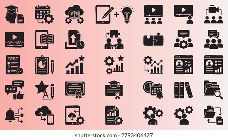 Comprehensive collection of education and online learning icons perfect for elearning projects