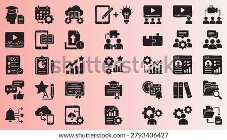 Comprehensive collection of education and online learning icons perfect for elearning projects
