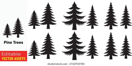 Coleção Abrangente de Silhuetas de Árvore Evergreen Apresentando Formações Realistas de Pinho e Fir Tree em Várias Alturas e Densidades Vetor Conjunto

Este recurso gráfico profissional apresenta um extenso conjunto de silhuetas de árvore sempre verde estilizadas, meticulosamente projetadas para uso versátil em mídia digital e de impressão. Isolada sobre um fundo limpo, a coleção apresenta uma gama diversificada de formas coníferas, incluindo pinheiros largos robustos, abetos finos e aglomerados naturais. Cada árvore é renderizada em uma silhueta preta sólida com ramos característicos em camadas e topos pontiagudos, capturando a essência icônica de uma paisagem florestal. Esses ativos vetoriais editáveis de alta qualidade são perfeitos para criar cenários naturais, ilustrações com temas de inverno, marcas de aventura ao ar livre e campanhas de conscientização ambiental. O formato escalável garante que esses gráficos permaneçam nítidos e impactantes, seja usado para ícones pequenos ou banners de grande escala.

Os principais recursos incluem:
Estilos de coníferas diversificados: inclui vários tamanhos, larguras e densidades de ramificações para criar profundidade e realismo em cenas de floresta.

Minimalista e impactante: silhuetas negras negras que enfatizam a forma triangular icônica de pinheiros e abetos.

Elementos gráficos versáteis: ideal para decorações natalinas, logotipos para acampar ou caminhar, visualizações arquitetônicas e design web inspirado na natureza.

Qualidade profissional do vetor: arquivo EPS totalmente escalável e editável, permitindo a personalização perfeita de formas e tamanhos sem perda de detalhes.