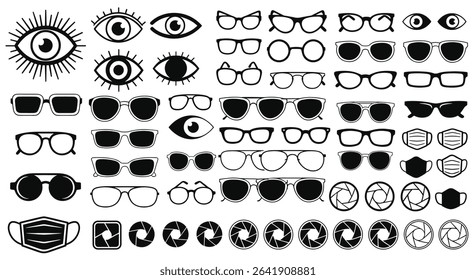 A Comprehensive Collection of Eye Illustrations Sunglasses and Eyeglasses Shapes for Design Inspiration