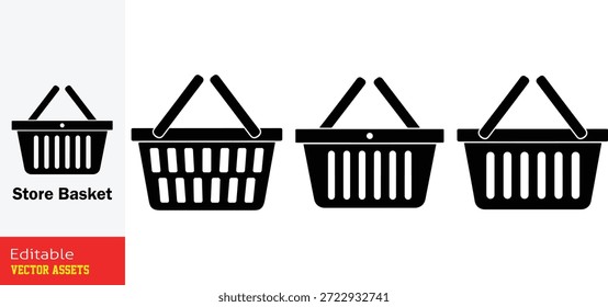 Colección completa de cuatro iconos negros de la silueta de la cesta de la compra para el comercio electrónico, la venta al por menor, y el sistema de los Elementos del Vector de la tienda de comestibles

Este recurso gráfico profesional presenta un conjunto de cuatro iconos distintos de la cesta de la compra, meticulosamente diseñados como siluetas negras de alta calidad. Aislada sobre un fondo blanco, la colección presenta sutiles variaciones de diseño, desde cestas compactas con listones de Vertical hasta cestas comerciales de apertura más amplia con asas curvas y ergonómicas. Cada icono está diseñado para representar los conceptos centrales del comercio, las compras y los entornos minoristas de consumo. Estos versátiles recursos de Vector editables son perfectos para interfaces de Sitio web de comercio electrónico, aplicaciones de compras móviles, marca de supermercados y campañas publicitarias promocionales. Su diseño limpio, moderno y minimalista garantiza que sigan siendo altamente reconocibles a cualquier escala, lo que los convierte en un kit de herramientas esencial para diseñadores de interfaz de usuario o UX y comercializadores digitales.

Las características clave incluyen:
Estilos de diseño variados: incluye cuatro siluetas de canasta diferentes con diferentes espacios y proporciones de listones para adaptarse a diferentes temas de venta al por menor.

Estética minimalista moderna: formas negras limpias sin detalles complejos, lo que garantiza la máxima legibilidad tanto en pantallas digitales como en materiales impresos.

Símbolos de comercio universal: Ideal para Botones de "Agregar al Carrito", íconos de categorías de compras y señalización de servicio minorista.

Calidad de Vector de Profesional: archivo EPS totalmente escalable y editable, lo que permite una personalización perfecta de colores y tamaños sin pérdida de calidad.