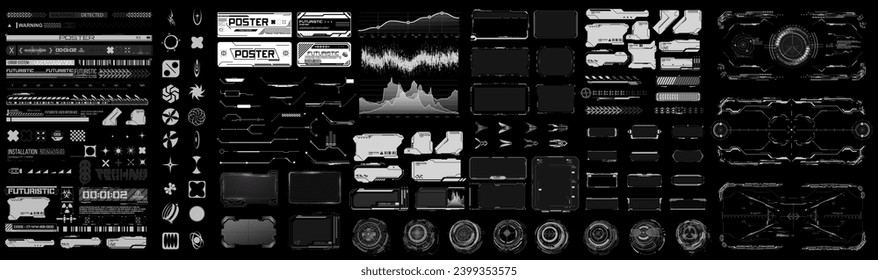 Colección integral de elementos de interfaz futurista para diseño de alta tecnología en estilo hud. Interfaz de usuario de Sci-Fi para GUI, UI, diseño UX. Ilustración del vector