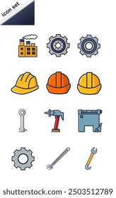 A comprehensive collection of industrial icons, perfect for your next design project. Featuring a variety of tools, machinery, and factory elements, this set is versatile and easy to customize