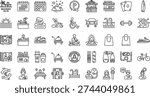 Comprehensive Collection of Linear Hotel Amenities Icons Including Beachfront Villa Spa Fitness Sports Food Service and Luxury Resort Vacation Travel Symbols