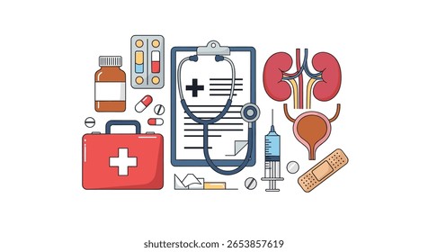 Comprehensive collection of medical instruments and health care supplies for professional diagnosis and patient treatment