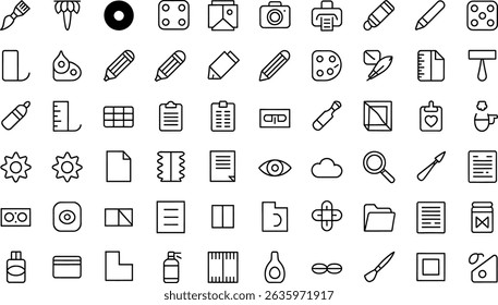 A comprehensive collection of modern minimalist black and white graphic icon illustrations