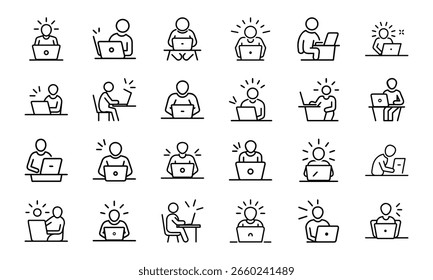 A comprehensive collection of outline icons representing modern business, technology, professional services, and workplace concepts.