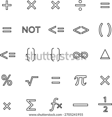 A comprehensive collection of outline icons representing various mathematical and logical operators and symbols.