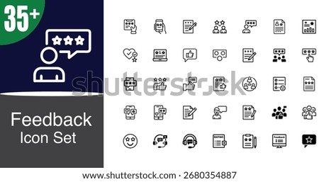 A comprehensive collection of over 35 icons representing various aspects of user feedback customer satisfaction surveys reviews ratings and sentiment analysis for diverse applications