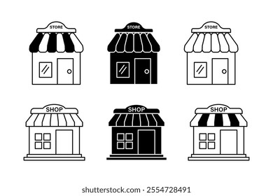 Comprehensive Collection of Retail Store Icons for Visual Appeal, Unique Store Front View Icons for Creative Advertising, shop, store, market, products, business, ecommerce, marketplace, mall