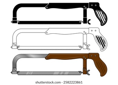 Comprehensive Collection of Saw Icons: Line Art, Solid Black Silhouettes, and Colorful Vector Illustrations Isolated on White Background for Logos, Templates, Posters, and Signs