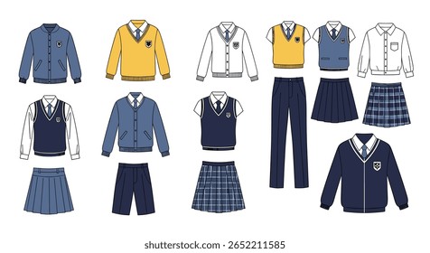 Comprehensive Collection of School Uniform Designs Featuring Classic Pullover Sweaters Cardigans Vests and Skirts for Educational Institutions