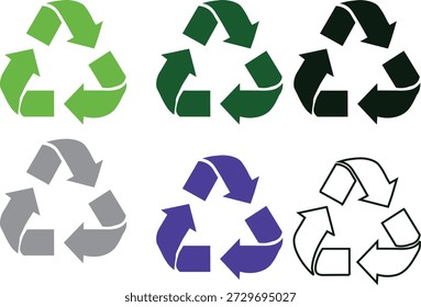 Una colección completa de varios símbolos de reciclaje verde en formato Vector, ideal para fomentar la sostenibilidad.