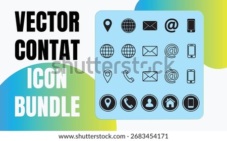 A comprehensive collection of vector contact icons, featuring essential symbols for communication and navigation, presented in a clean, modern style for diverse applications.