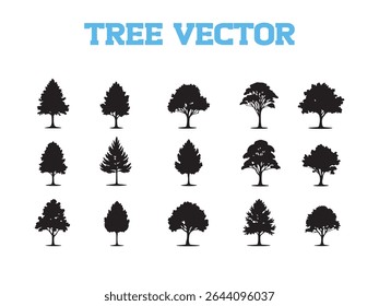 A comprehensive collection of vector tree silhouettes perfect for nature-themed design projects.