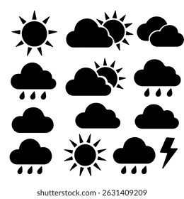 A Comprehensive Collection of Weather Icons Designed for Various Weather Conditions and Themes