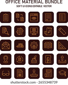 Comprehensive compilation of editable vector office icons for enhanced digital interfaces featuring soft ui design