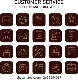 Comprehensive Customer Assistance Iconography Set for Digital Interface Design with Editable Vector Graphics