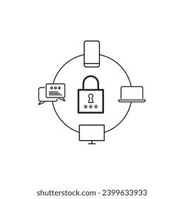 Protección integral de datos de iconos de relleno de seguridad cibernética, correo basura, antivirus, contraseña, privacidad y más - Ilustración vectorial para seguridad web