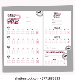 A comprehensive Daily Reading Tracker bundle designed to help you build and maintain a consistent reading habit. This set includes three practical formats: a 4-week deep dive, a 2-week sprint, and a 1-week intensive tracker. Perfect for marking your daily progress, whether you're a casual reader or a bookworm.
