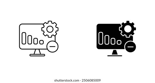 Comprehensive Data Analysis and Business Intelligence Icons set with Bar Graph, Pie Chart, and Settings Gear for Effective Decision Making and Performance Metrics Visualization