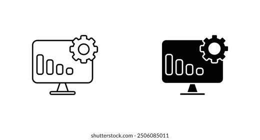 Comprehensive Data Analysis and Business Intelligence Icons set with Bar Graph, Pie Chart, and Settings Gear for Effective Decision Making and Performance Metrics Visualization