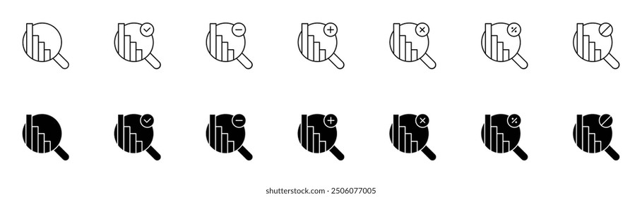 Comprehensive Data Analysis and Statistics Icons set for Business Intelligence, Market Research, Financial Figures Analysis, Growth Metrics, and Statistical Data Visualization