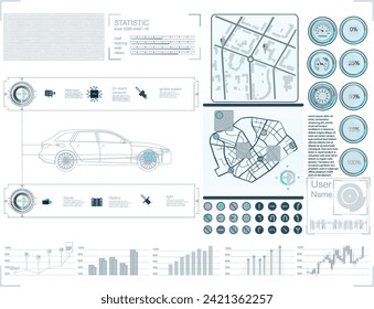 Comprehensive Data Visualization Toolkit: A Detailed Infographic Elements Set Including Maps, Charts, and Vehicle Blueprint - Enhance Your Presentation!