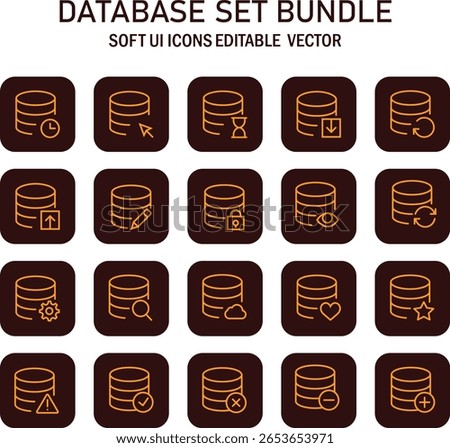 Comprehensive Database Management Pictograms: Seamless Collection of Icons for Modern Software Interfaces and