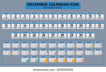 Comprehensive December Calendar Icons Set for Planning and Organizing Month Tasks
