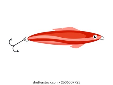 A comprehensive and detailed illustration of a bright red fishing lure specifically designed for effective fishing