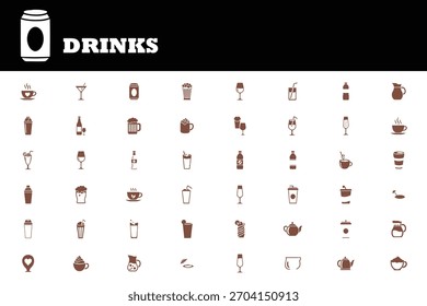 A comprehensive drink icon set for menus, promotions, and branding projects. Showcasing a diverse range of beverage choices for any occasion.