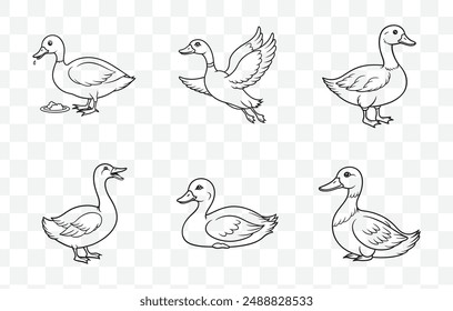 Comprehensive Duck Line Art Vector Set for Creative Projects and Artistic Endeavors