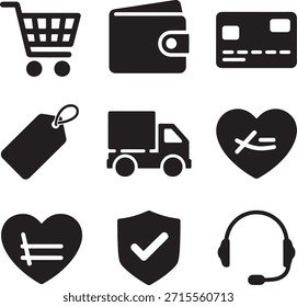 Completo paquete de iconos de Vector de comercio electrónico y compras