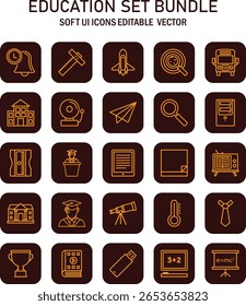 Conjunto de iconos de educación integral que proporciona un diseño visual completo para recursos educativos y proyectos relacionados