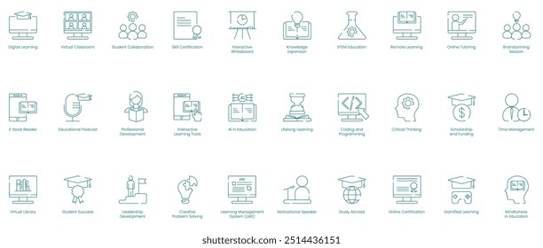 Ferramentas educacionais abrangentes e ícones de vetor de melhoria do aprendizado