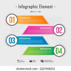 Comprehensive Eight Step Circular Infographic Element Vector Template with Central Text Area, Connecting Arrows, Numbered Hexagonal Boxes, Titles, and Detailed Placeholder Text