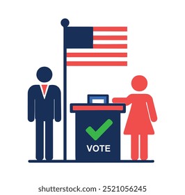 Comprehensive Election and Voting Icon Set American Flag, Ballot, Campaign, Presidential election Patriotism Democracy Symbols Red White Blue Vector Illustrations for USA Political Designs and Concept