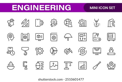 Conjunto abrangente de ícones de engenharia: ícones criados com precisão para projetos de engenharia mecânica, civil, elétrica e de software.