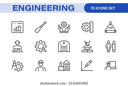 Conjunto abrangente de ícones de engenharia: ícones criados com precisão para projetos de engenharia mecânica, civil, elétrica e de software.