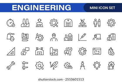 Conjunto abrangente de ícones de engenharia: ícones criados com precisão para projetos de engenharia mecânica, civil, elétrica e de software.