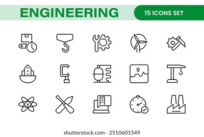 Conjunto abrangente de ícones de engenharia: ícones criados com precisão para projetos de engenharia mecânica, civil, elétrica e de software.