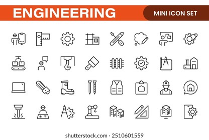 Conjunto abrangente de ícones de engenharia: ícones criados com precisão para projetos de engenharia mecânica, civil, elétrica e de software.