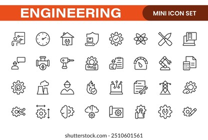 Conjunto abrangente de ícones de engenharia: ícones criados com precisão para projetos de engenharia mecânica, civil, elétrica e de software.