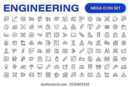 Conjunto abrangente de ícones de engenharia: ícones criados com precisão para projetos de engenharia mecânica, civil, elétrica e de software.