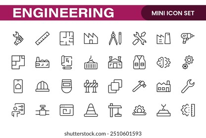 Conjunto abrangente de ícones de engenharia: ícones criados com precisão para projetos de engenharia mecânica, civil, elétrica e de software.