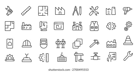 Conjunto abrangente de ícones de engenharia: ícones criados com precisão para projetos de engenharia mecânica, civil, elétrica e de software.