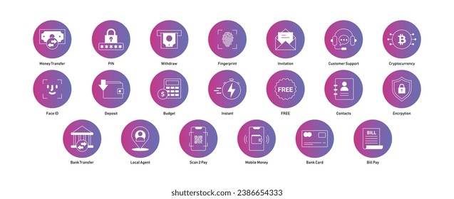 Comprehensive Financial and Mobile Icons. Encryption, Cryptocurrency, Bank Card, Customer Support, and More