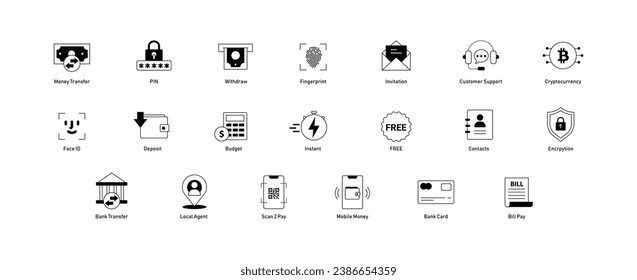Comprehensive Financial and Mobile Icons. Encryption, Cryptocurrency, Bank Card, Customer Support, and More
